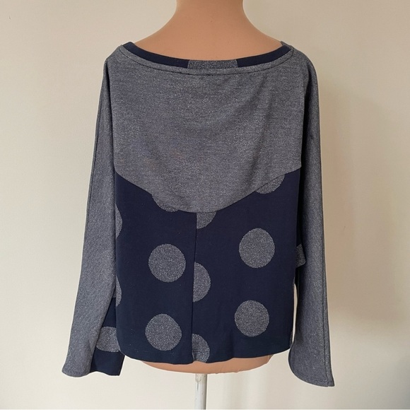 Anthropologie Postmark Polka Dot Blue Metallic Cropped Pullover Dolman Sweater L - Picture 6 of 12